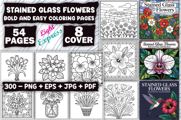 Download Stained Glass Flowers Coloring Book - Flowers coloring book Collection