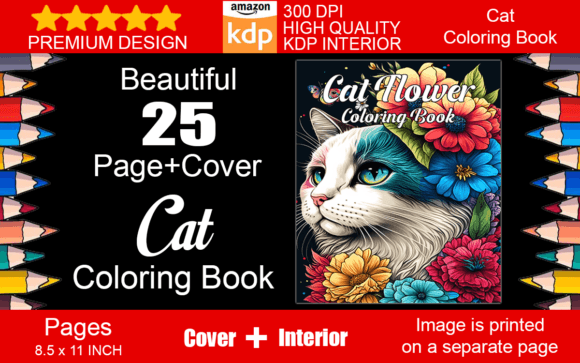 Download Cat Flowers Coloring Book + Cover - Flowers coloring book Collection
