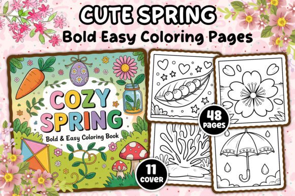 Download Cute Spring Bold and Easy Coloring Book - Spring Collection