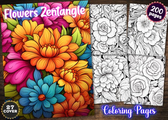 Download 200 Flowers Zentangle Coloring Book KDP - Flowers zentangle coloring book Collection